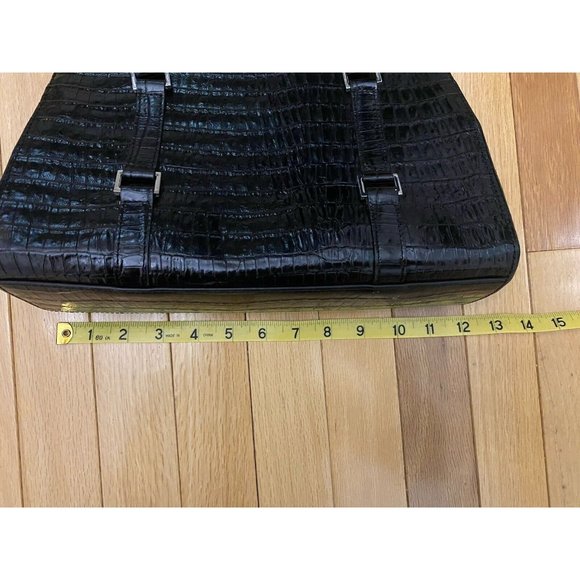 Vintage Eitenne Aigner Leather Croc Pattern Snap Closure Black Classic - Picture 8 of 16